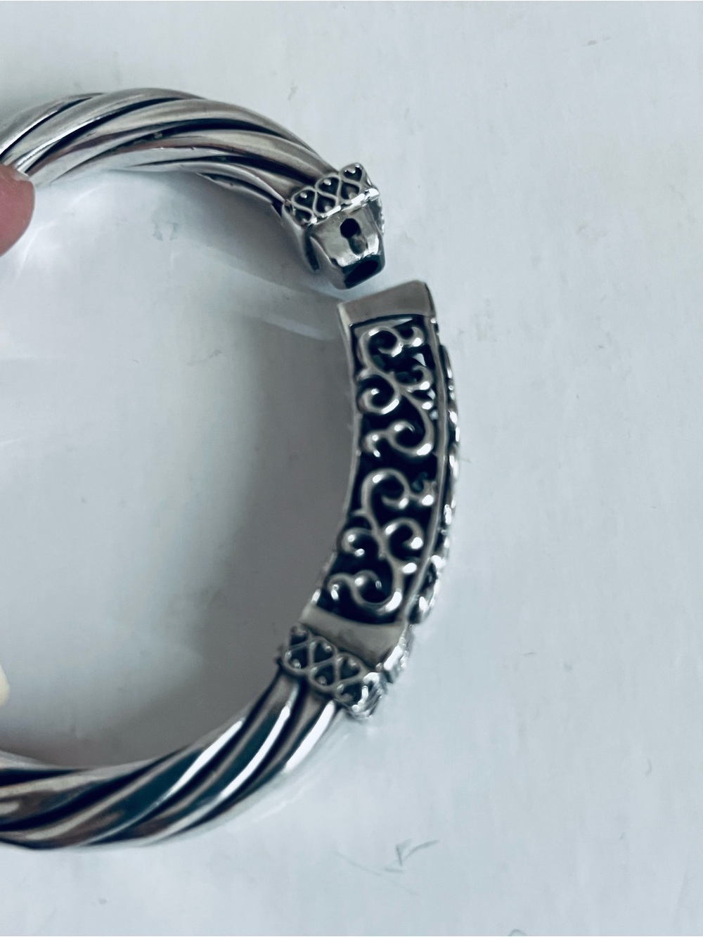 Sterling Silver-Tone Twisted Cable Bracelet with Filigree Bar - Picture 3 of 4